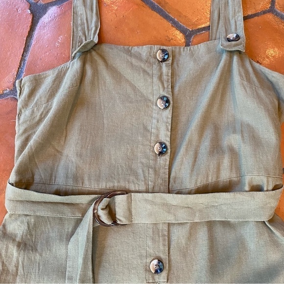 Topshop Green Button Front Linen Blend Belted Jumpsuit Romper U.S. Size 14 - Picture 2 of 8